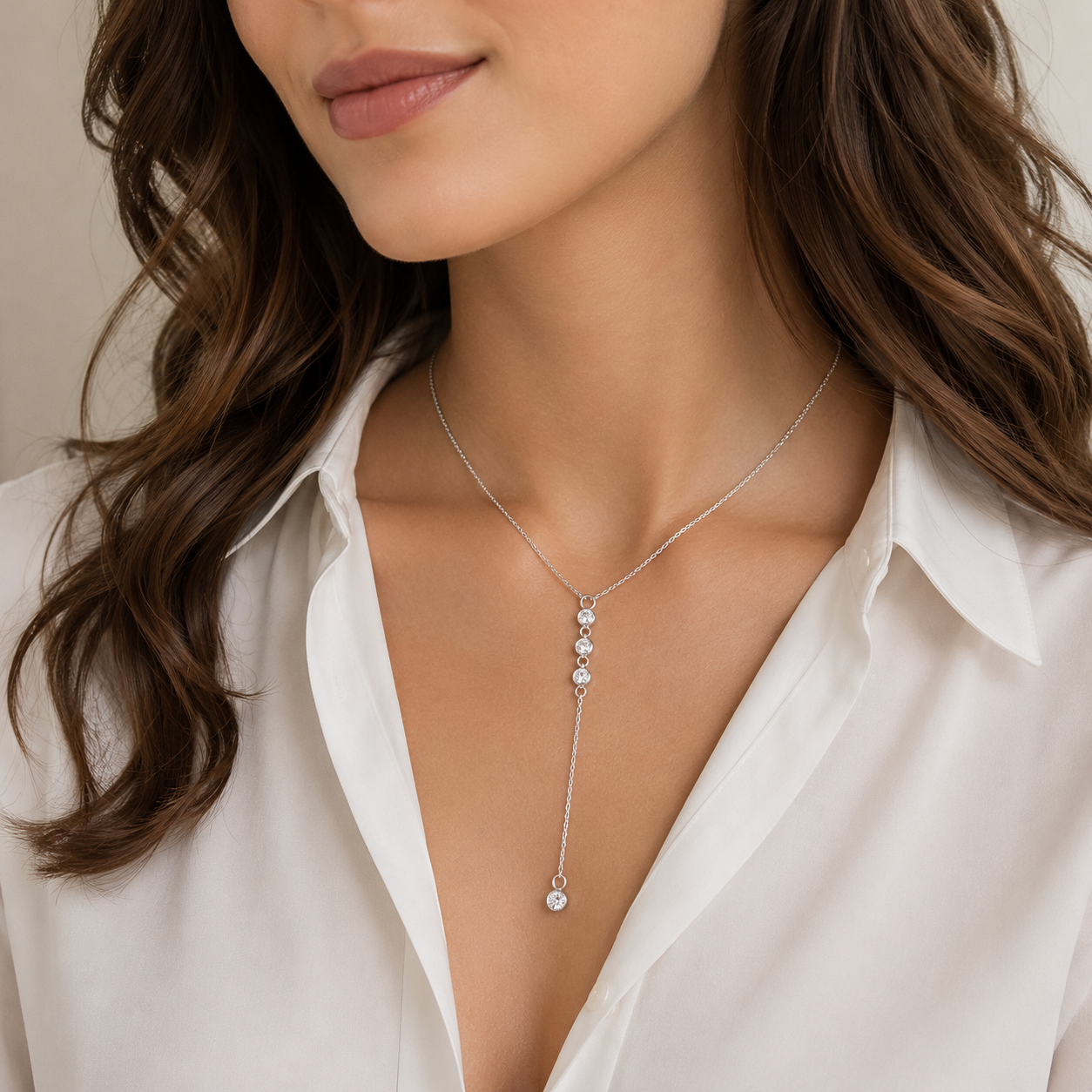 Yvette | Collier Y en acier inoxydable et zircons