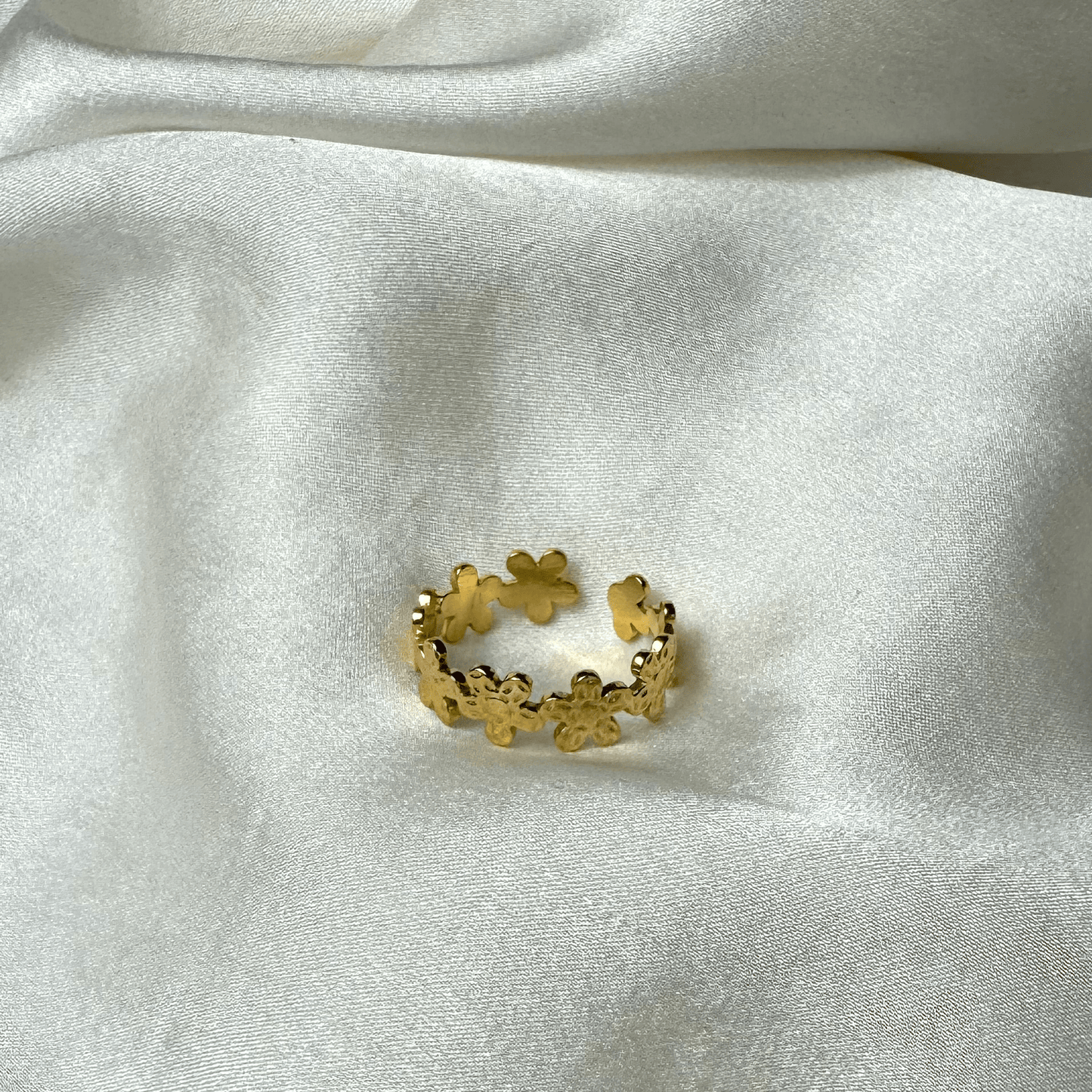 bague acier inoxydable fleur doré pas cher
