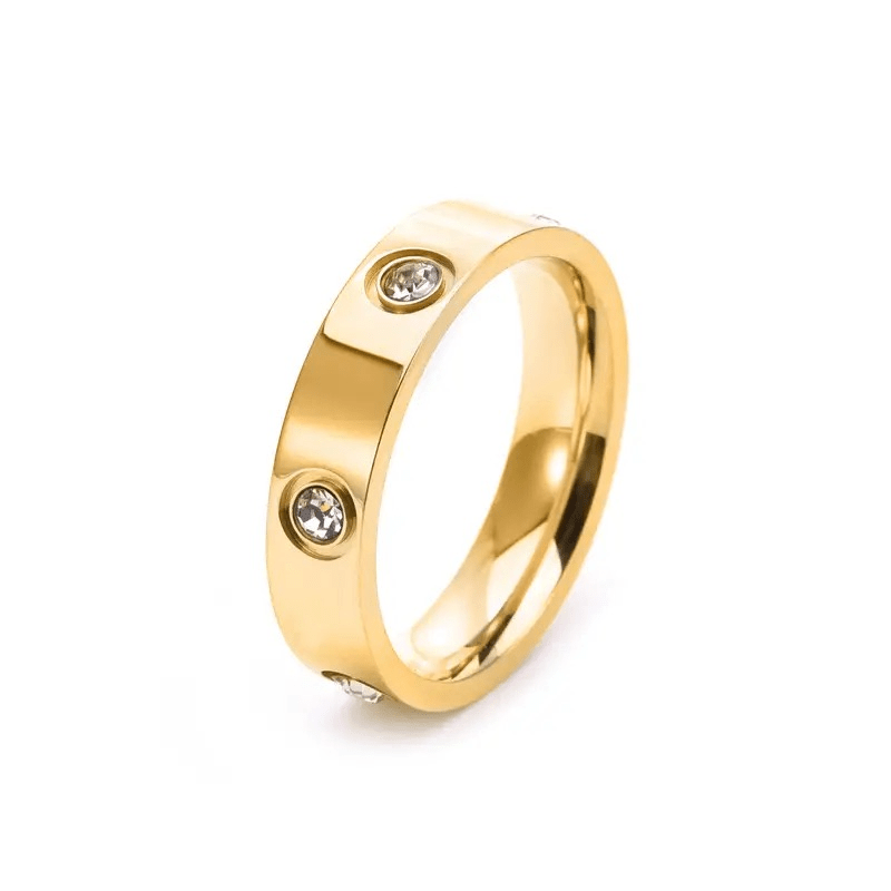Bague dorée et zircon en acier inoxydable