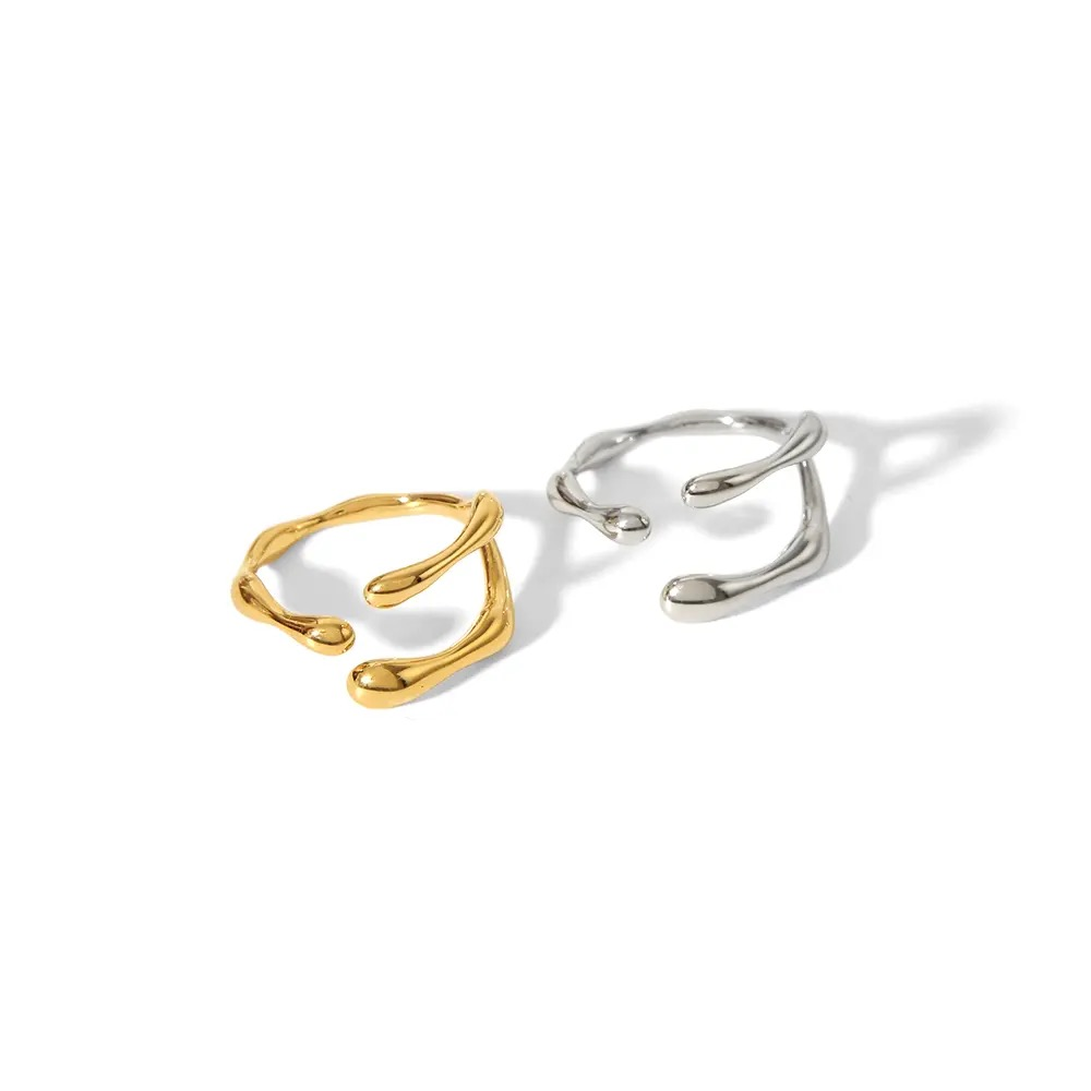 Bague en acier inoxydable ajustable dorée argentée pas cher tendance cadeau pour femme