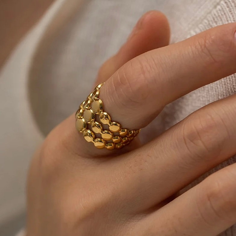 Bague en acier inoxydable ajustable dorée pas cher tendance cadeau pour femme