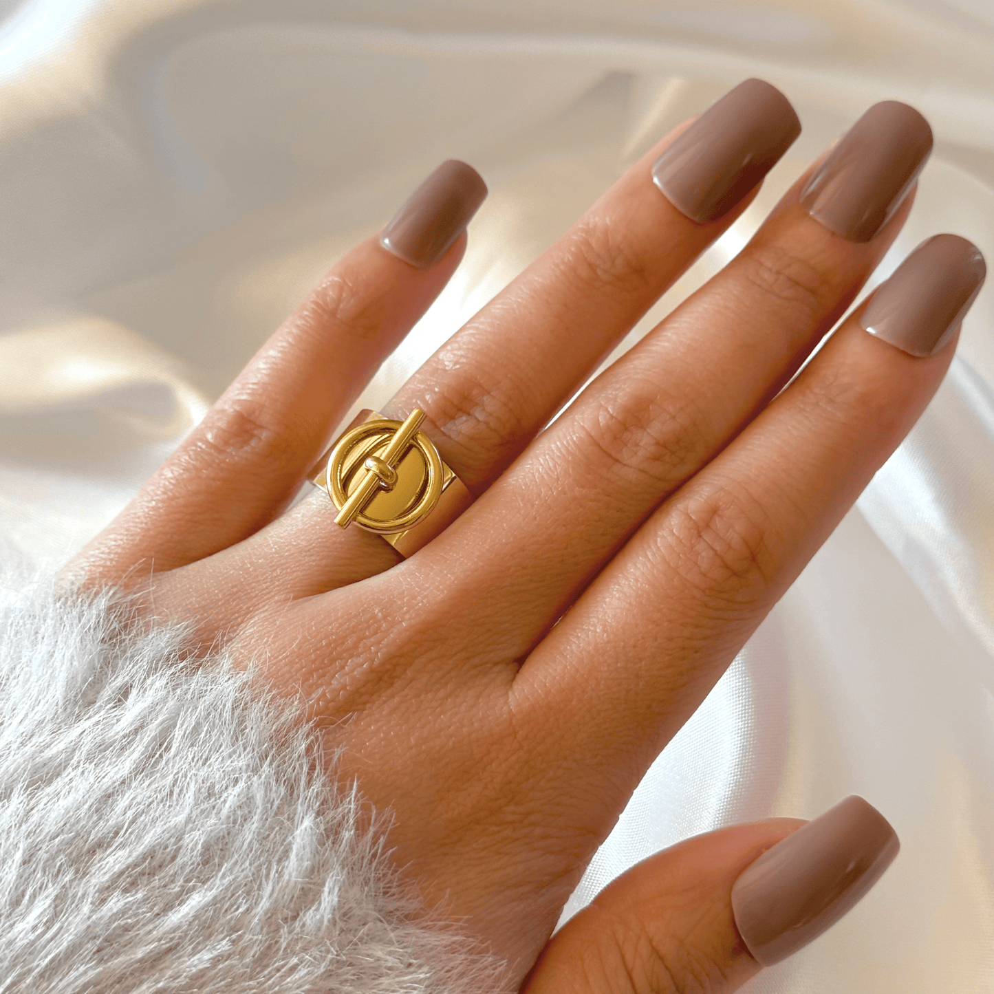 Bague breloque en acier inoxydable dorée