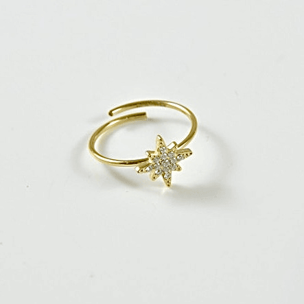 Bague étoile polaire astrale en acier inoxydable ajustable et zircon pas cher cadeau femme dorée