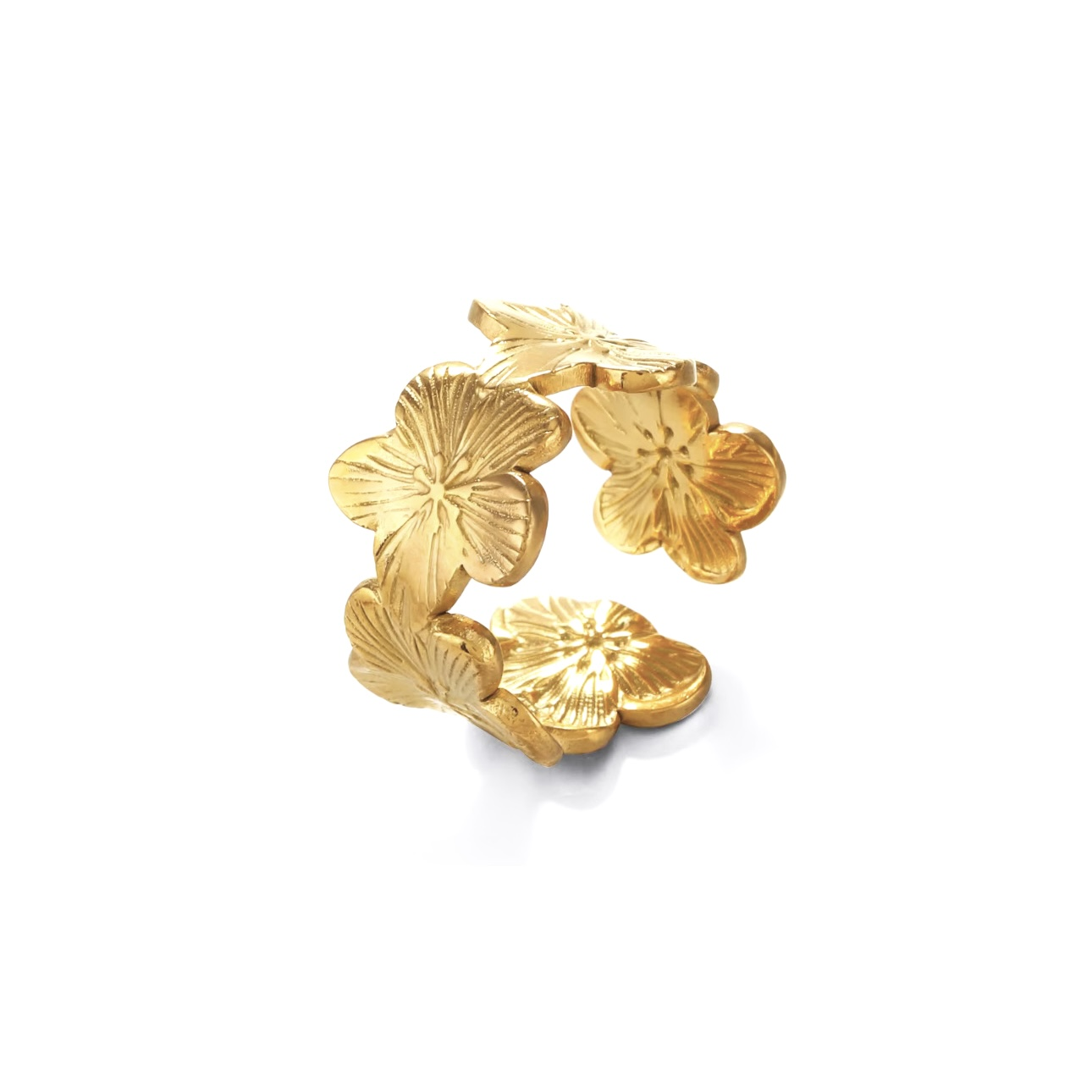 Bague en acier inoxydable ajustable fleur