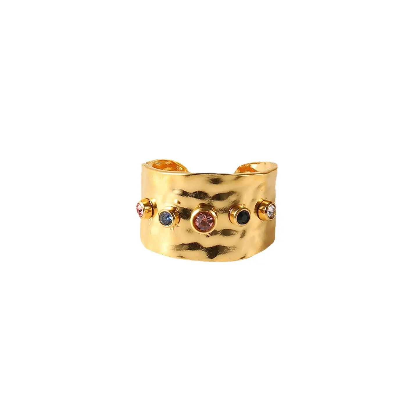 Bague en acier inoxydable ajustable dorée pas cher cadeau pour femme pierres zircon