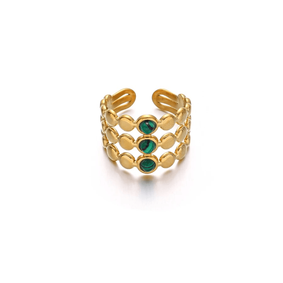 Bague en acier inoxydable ajustable dorée pas cher tendance cadeau pour femme pierre verte