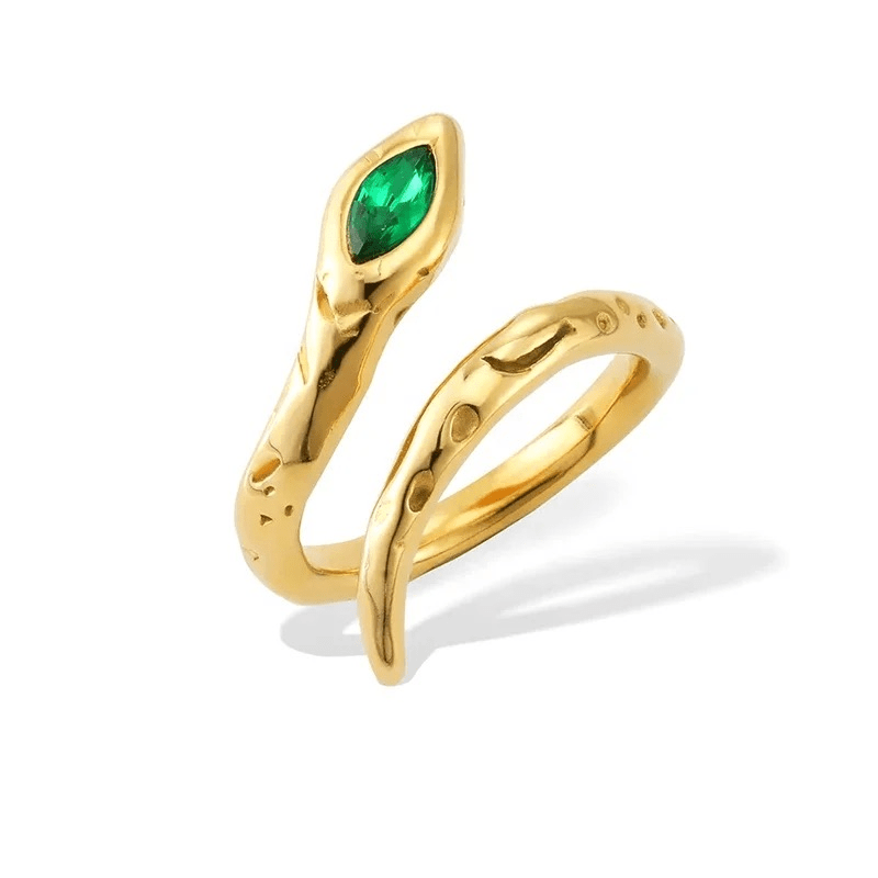 Bague en acier inoxydable serpent pas cher ajustable zircon vert et blanc