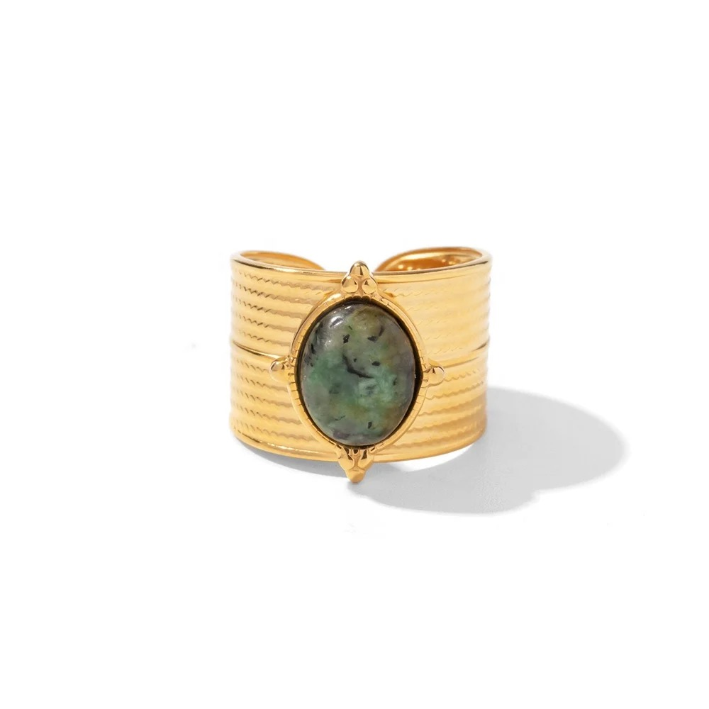 Bague en acier inoxydable ajustable dorée pas cher tendance cadeau pour femme turquoise africaine