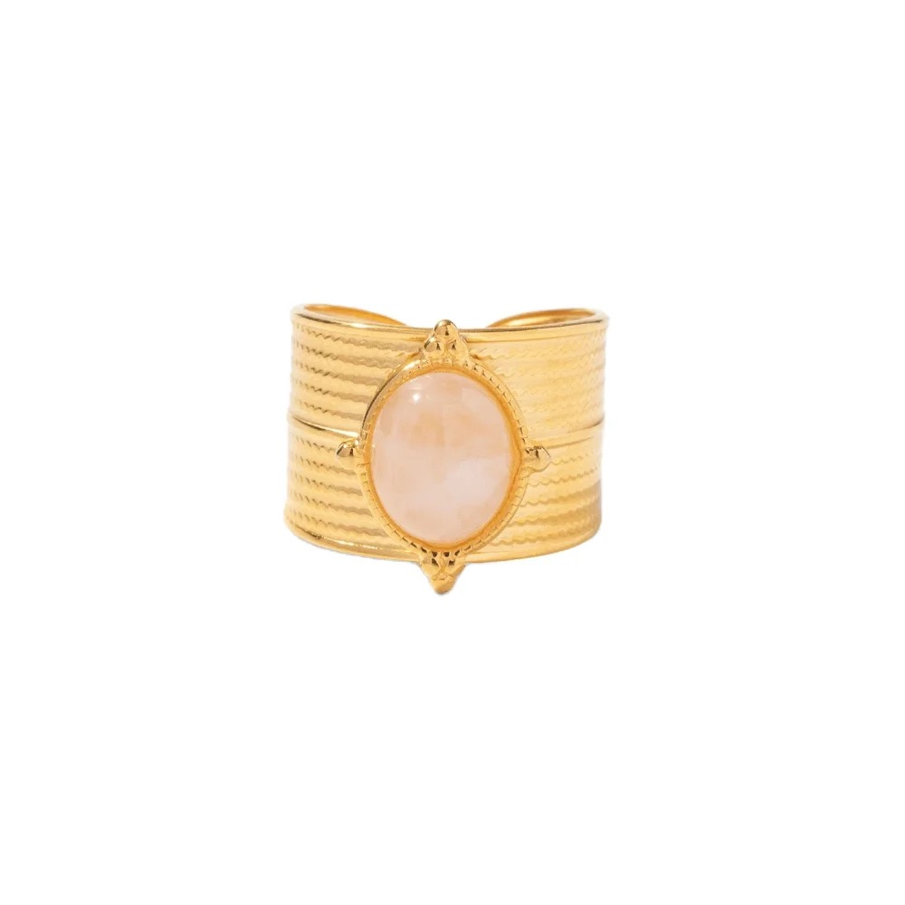 Bague en acier inoxydable ajustable dorée pas cher tendance cadeau pour femme pierre de lune