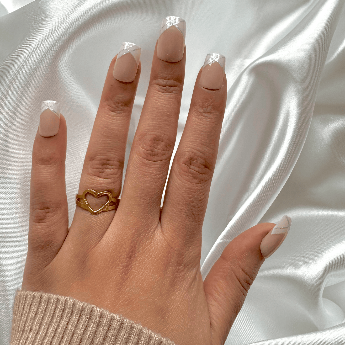 Bague cœur en acier inoxydable ajustable dorée