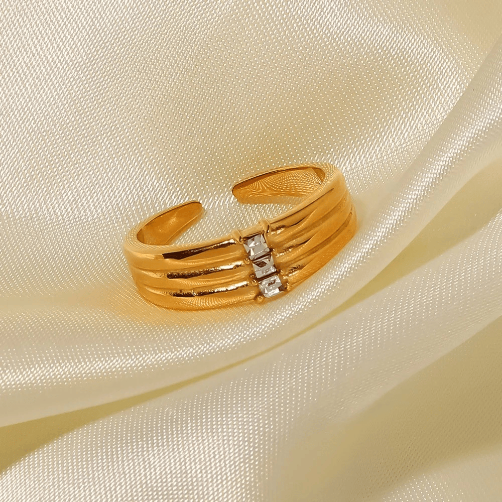 Bague en acier inoxydable et pierre de zircon ajustable
