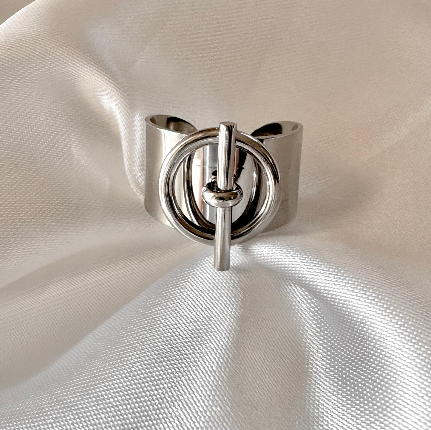 Bague breloque en acier inoxydable ajustable argentée