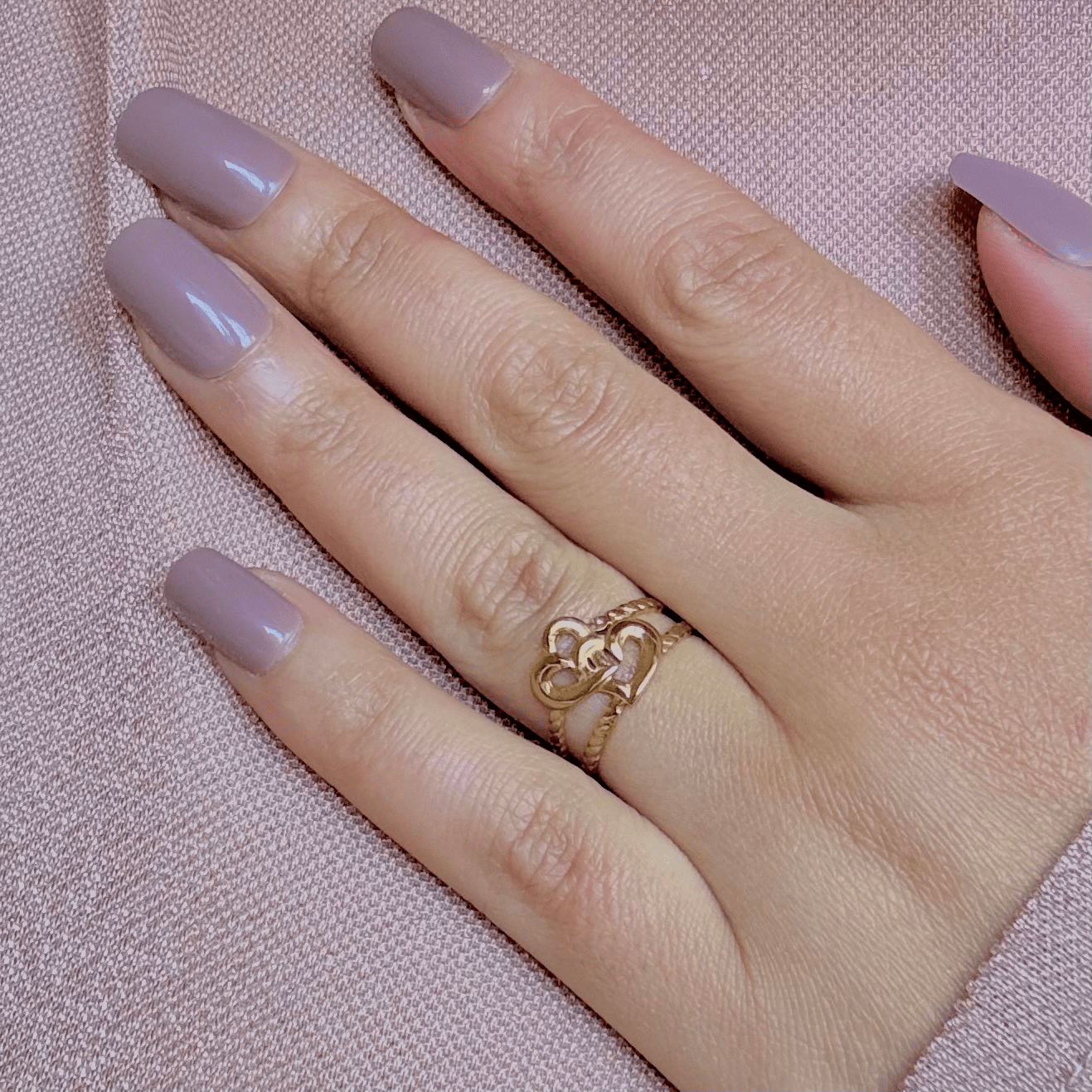 Bague en acier inoxydable ajustable motif cœur doré