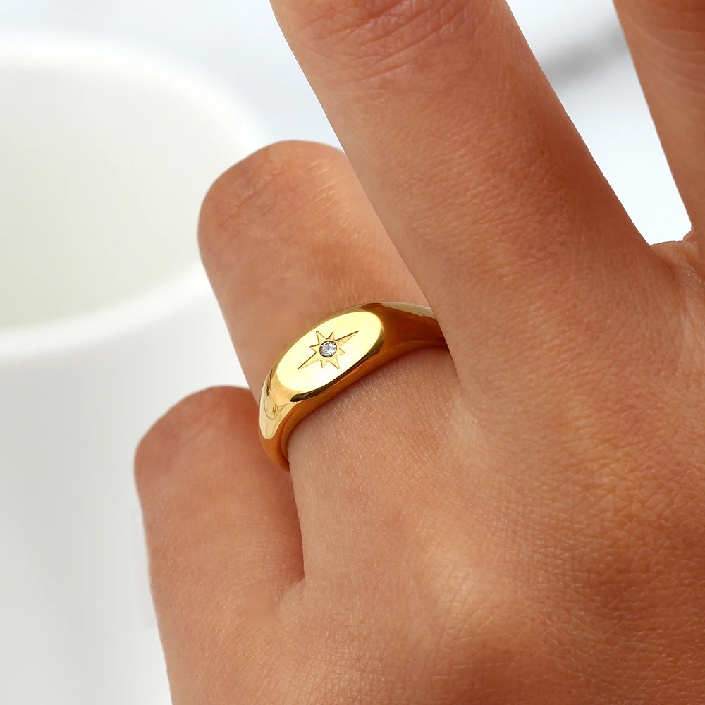 Bague en acier inoxydable étoile polaire zircon pas cher