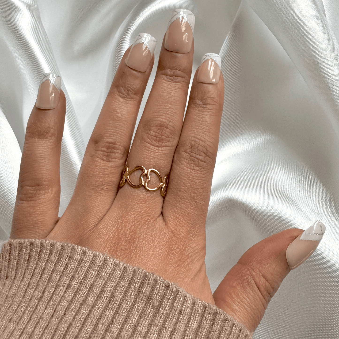 Bague en acier inoxydable ajustable motif cœur