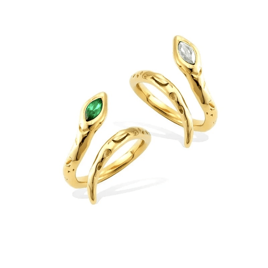 Bague en acier inoxydable serpent pas cher ajustable zircon vert et blanc
