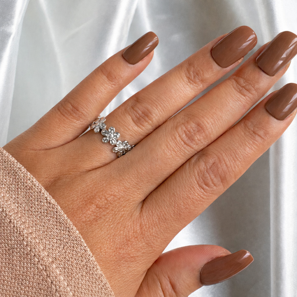 Bague fleur en acier inoxydable ajustable