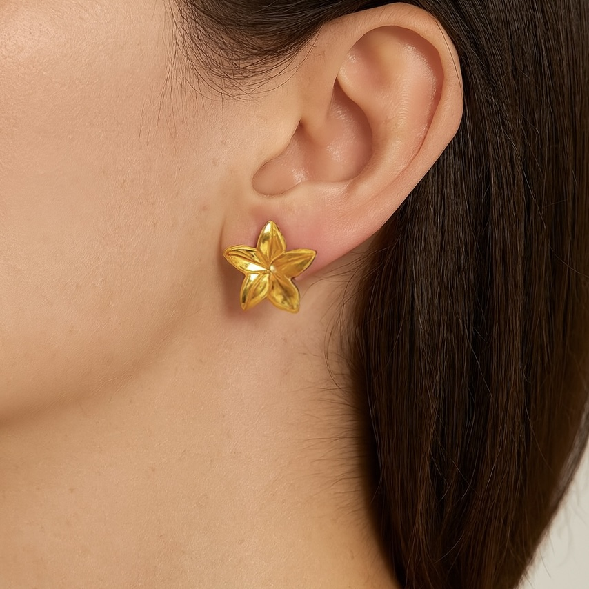 Boucle d’oreille fleur en acier inoxydable doré