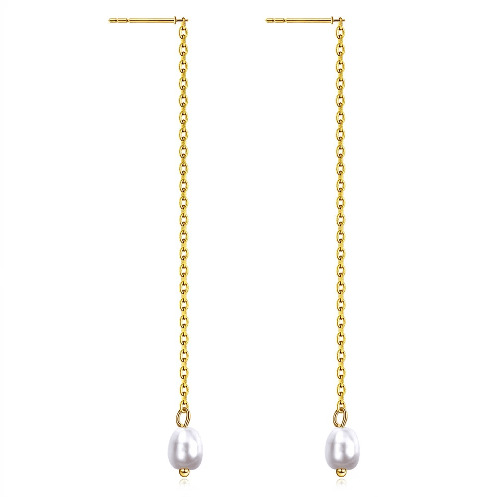Boucles d’oreilles en acier inoxydable et perles blanches pas cher