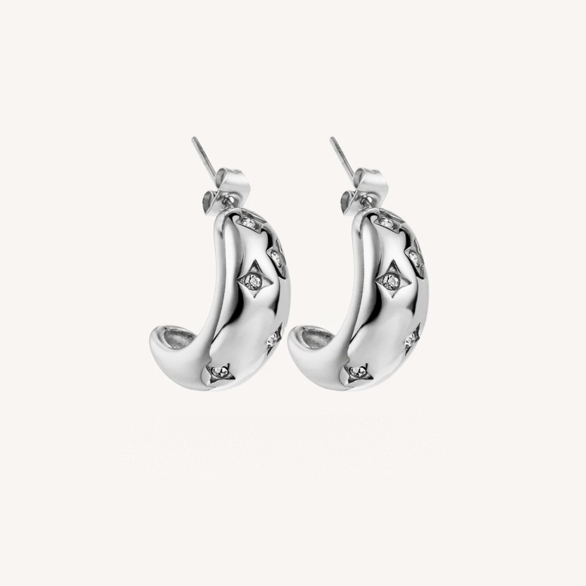 Boucles d’oreilles lune en acier inoxydable et zircon