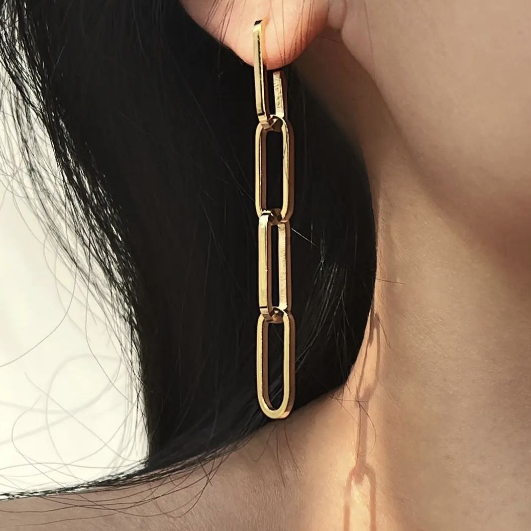 Boucles d’oreilles chaîne en acier inoxydable dorées