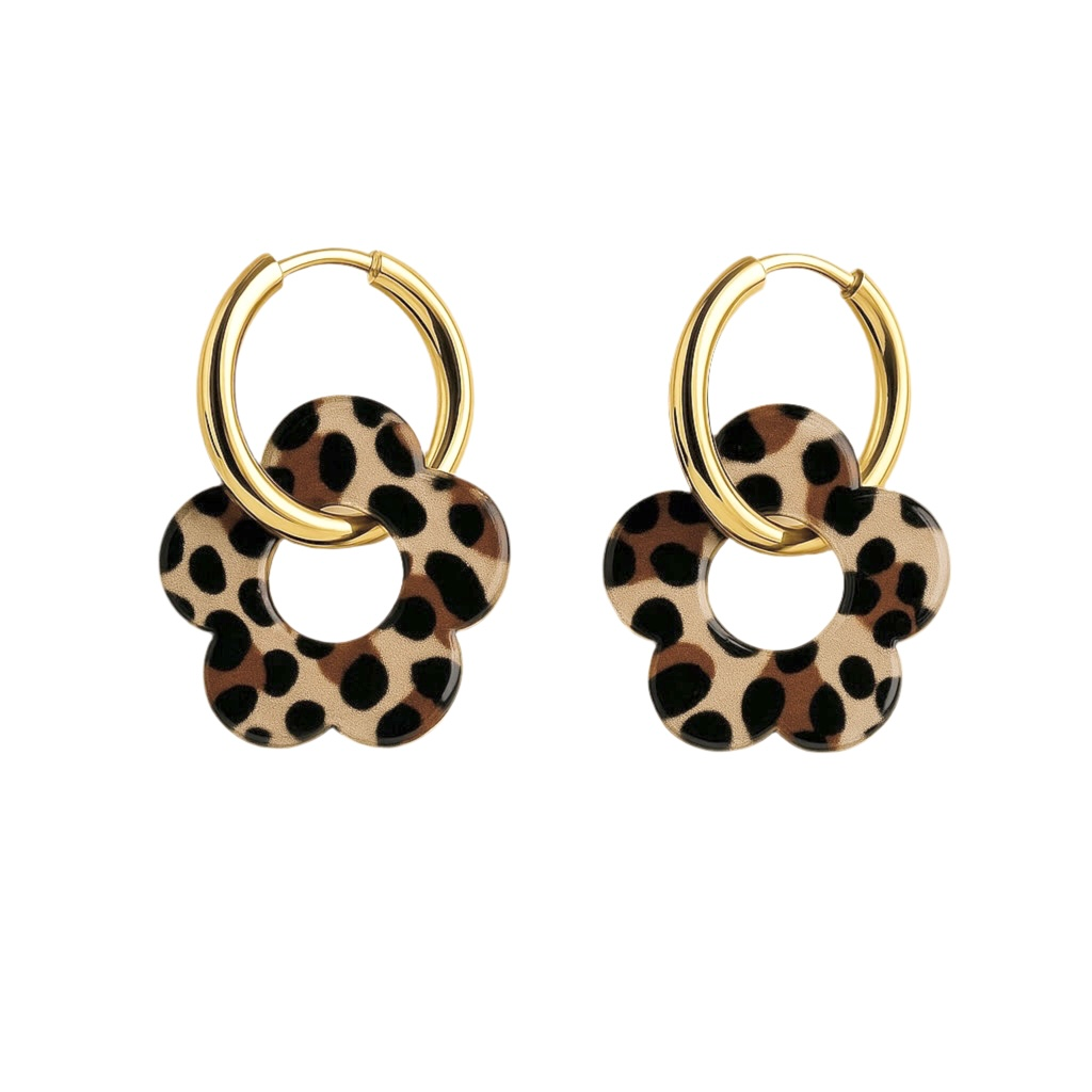 Boucles d’oreilles fleur léopard acier inoxydable