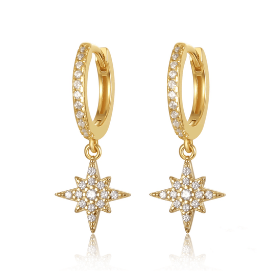 Boucles d’oreilles en acier inoxydable astrales dorées serties de zircon cadeau femme pas cher