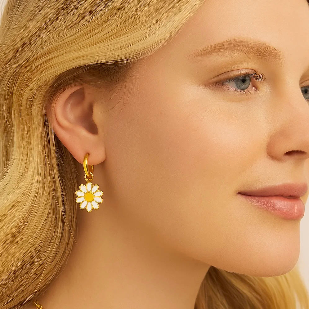 Boucles d’oreilles camomille acier inoxydable