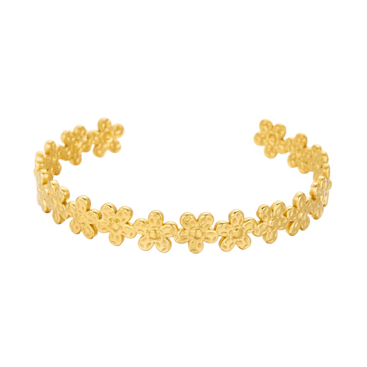 Jonc en acier inoxydable fleur doré