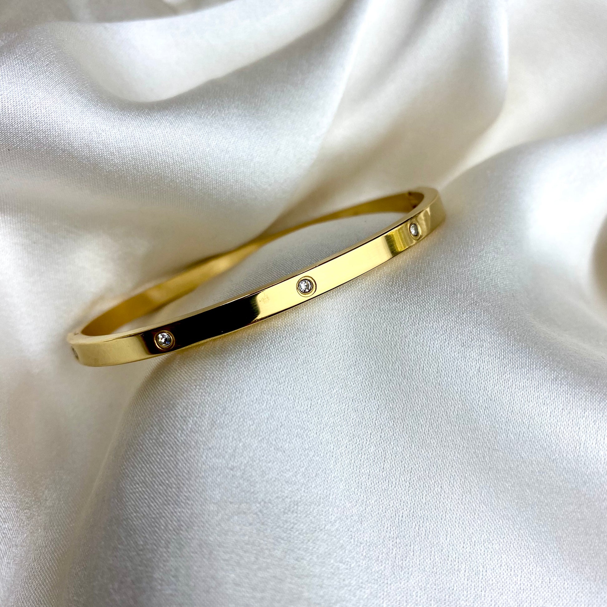 bracelet jonc en acier inoxydable et zircon doré pas cher