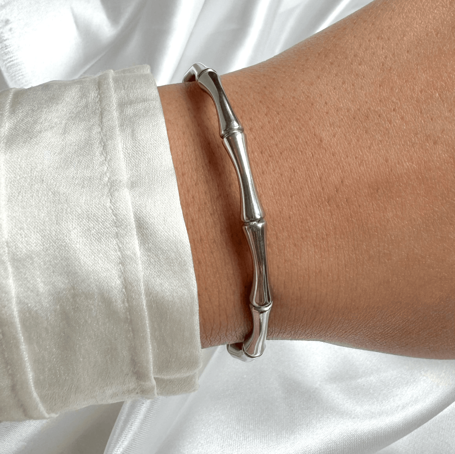 Bracelet bambou en acier inoxydable argenté
