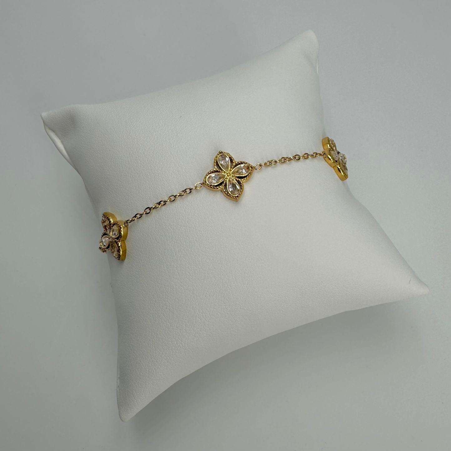 Bracelet en acier inoxydable doré et diamant trèfle cadeau femme pas cher