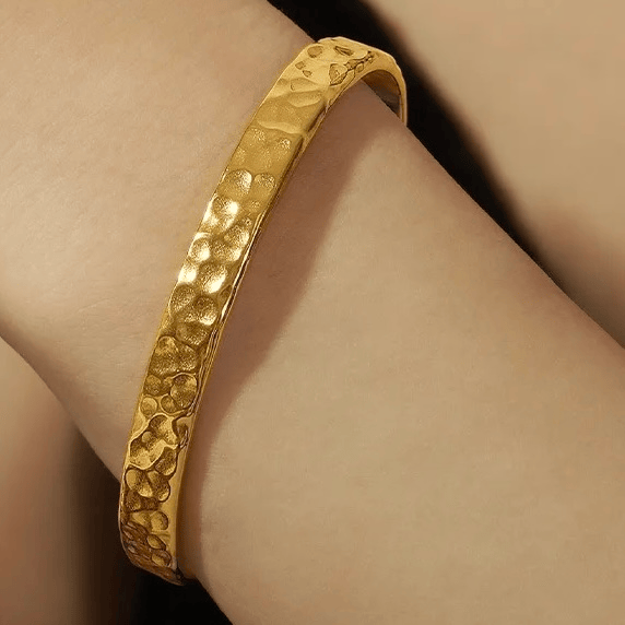 Jonc bracelet en acier inoxydable doré ajustable