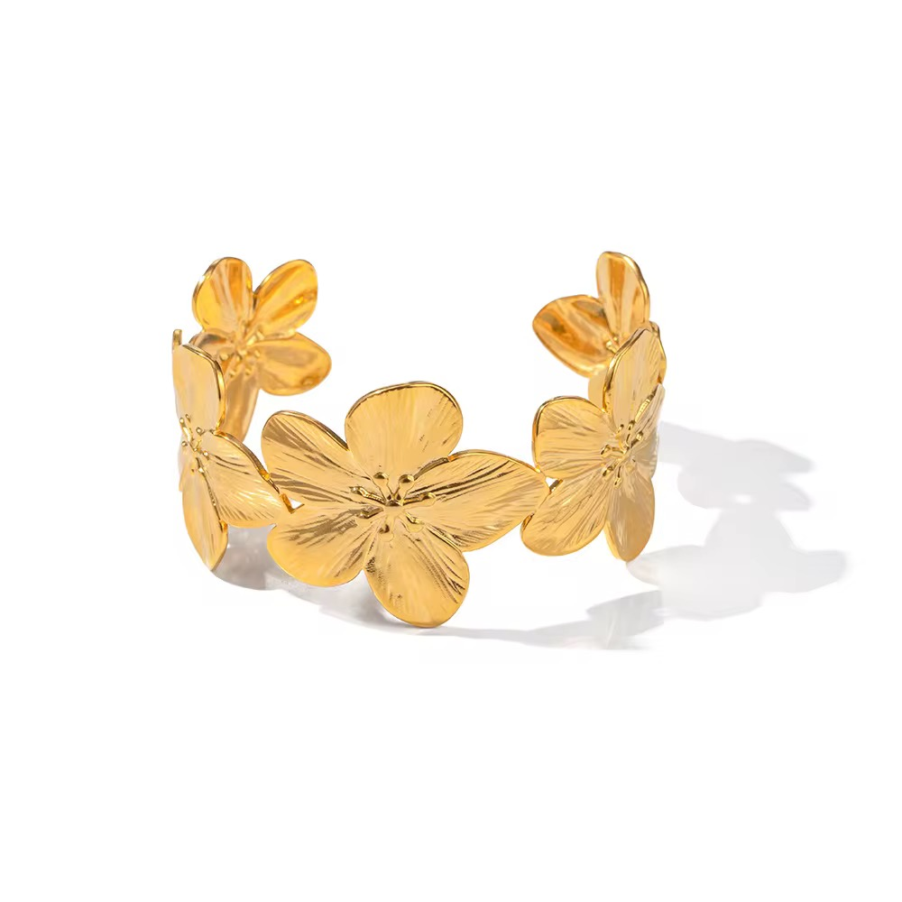 Jonc bracelet en acier inoxydable Flora ajustable