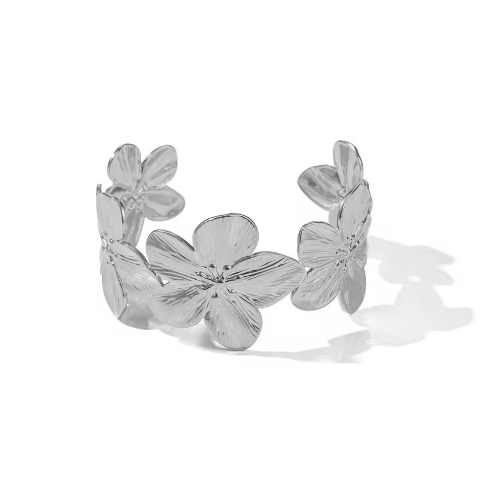 Jonc bracelet en acier inoxydable Flora ajustable