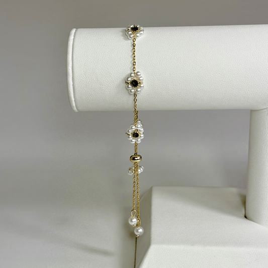 Bracelet fleur en acier inoxydable doré et vert