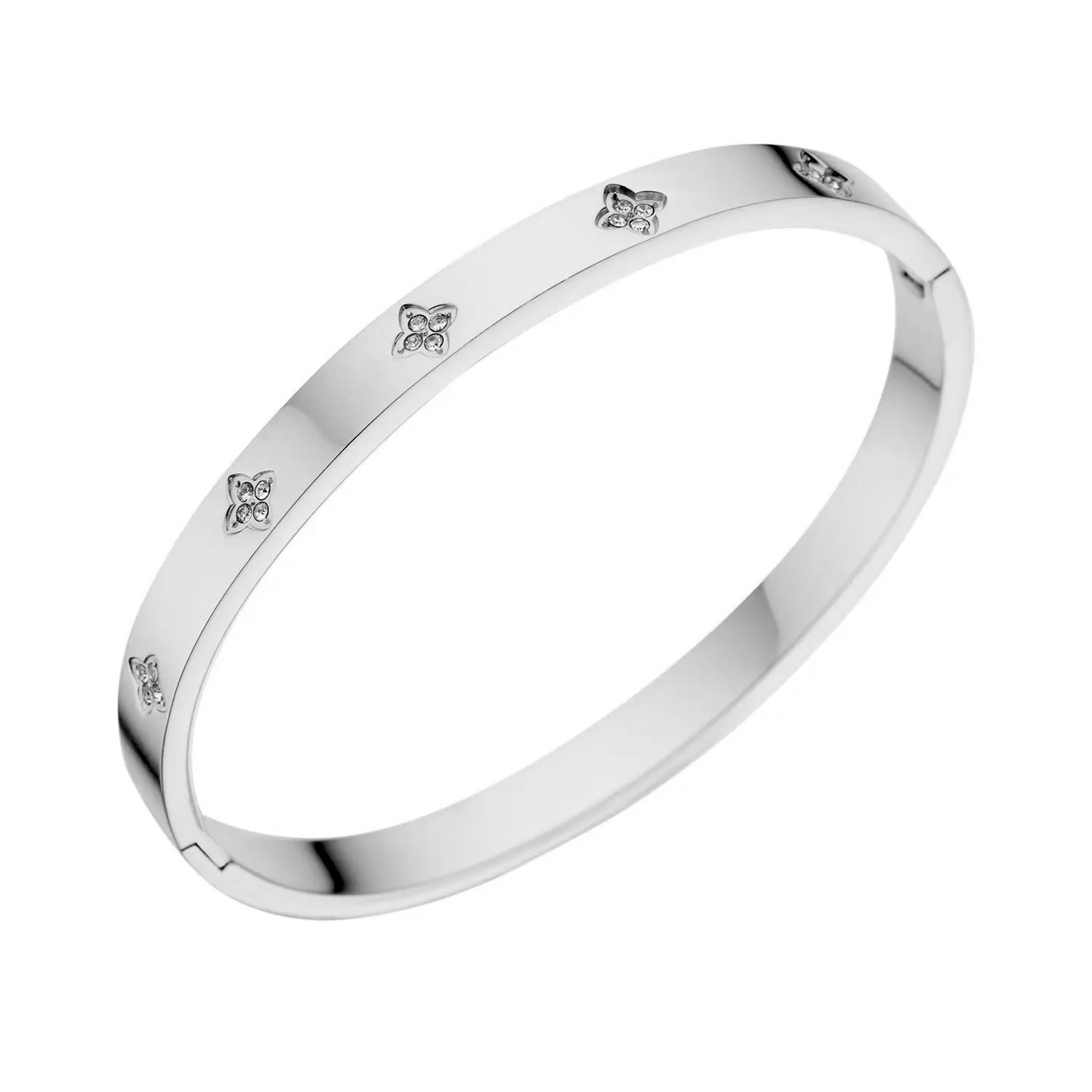 Bracelet jonc en acier inoxydable et zircon.