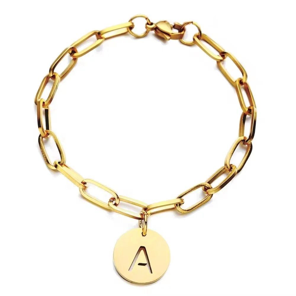 Bracelet lettre personnalisé en acier inoxydable pas cher médaillon