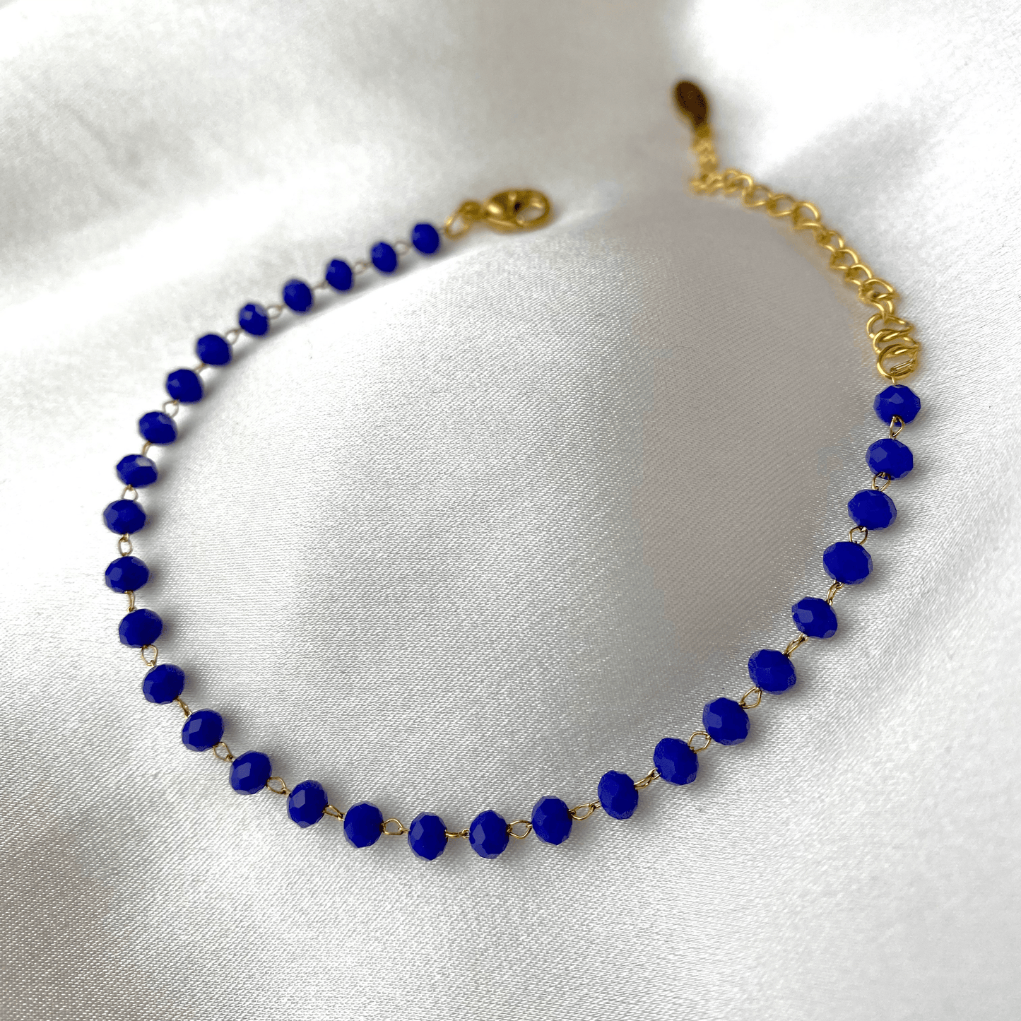 brcelet perles bleues en acier inoxydable ajustable pas cher
