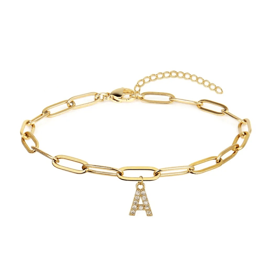 Bracelet personnalisé en acier inoxydable et lettre dorée avec strass