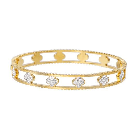 Bracelet trèfle doré en acier inoxydable et diamant pas cher