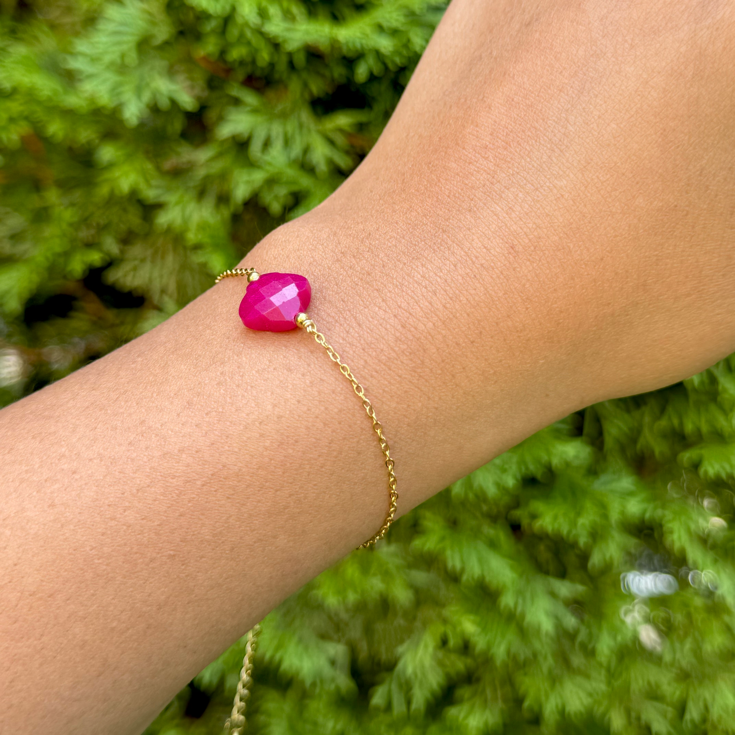 Bracelet trèfle rose en acier inoxydable et pierre naturelle