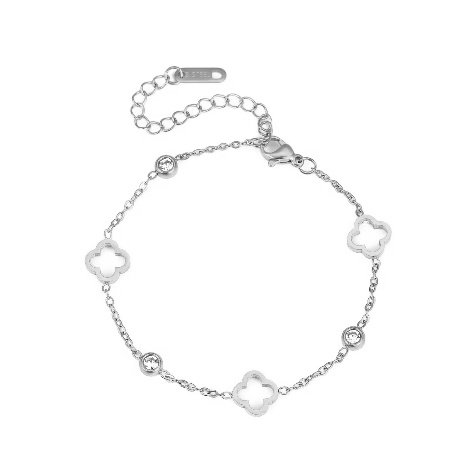 Bracelet trefle en acier inoxydable argenté