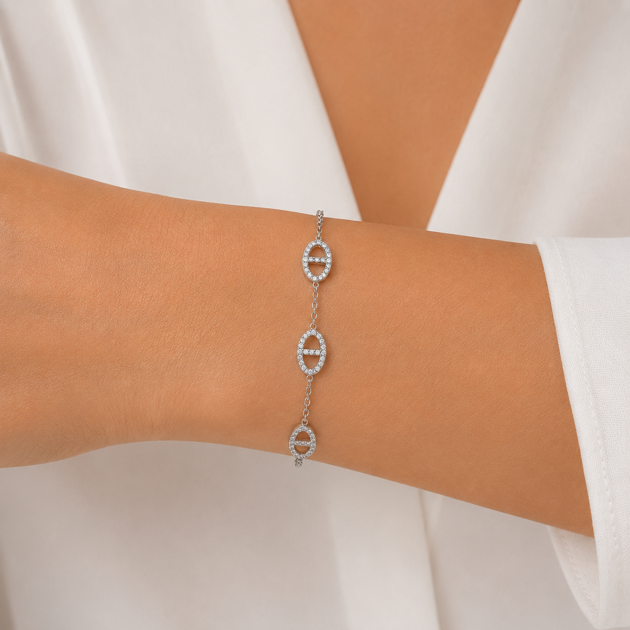 Bracelet maille marine argenté en acier inoxydable