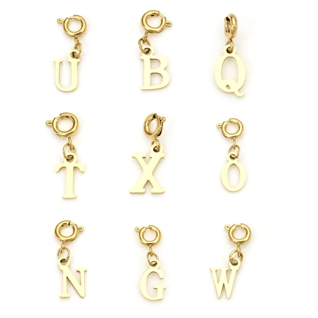Charms lettres en acier inoxydable (fermoir + lettre)
