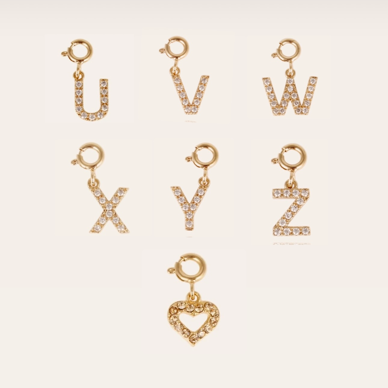 Charms lettres en acier inoxydable et zircon avec fermoir