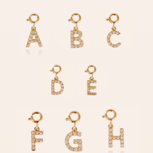 Charms lettres en acier inoxydable et zircon fermoirs