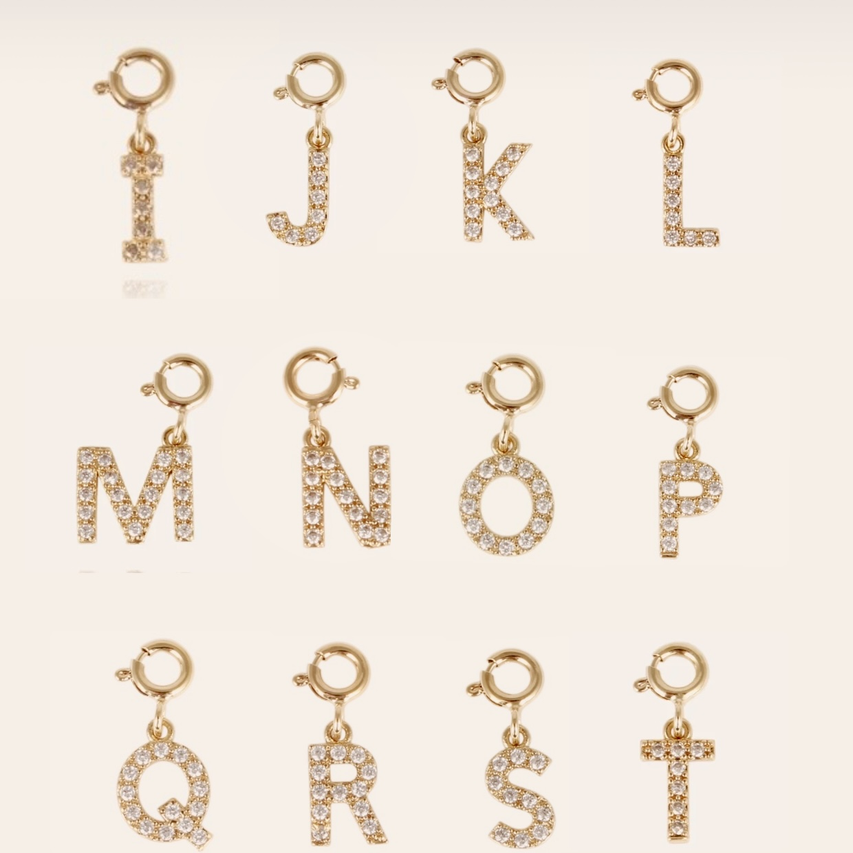 Charms lettres en acier inoxydable et zircon avec fermoirs