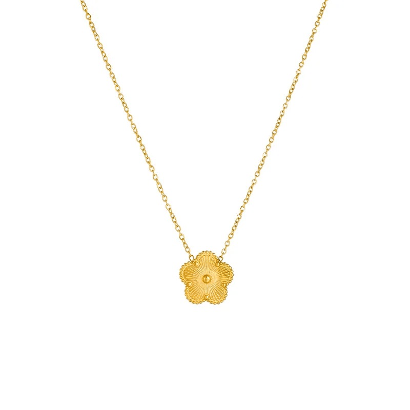 Collier en acier inoxydable doré motif fleur trèfle