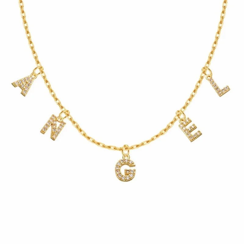 Collier prénom à personnaliser en acier inoxydable et strass doré pas cher